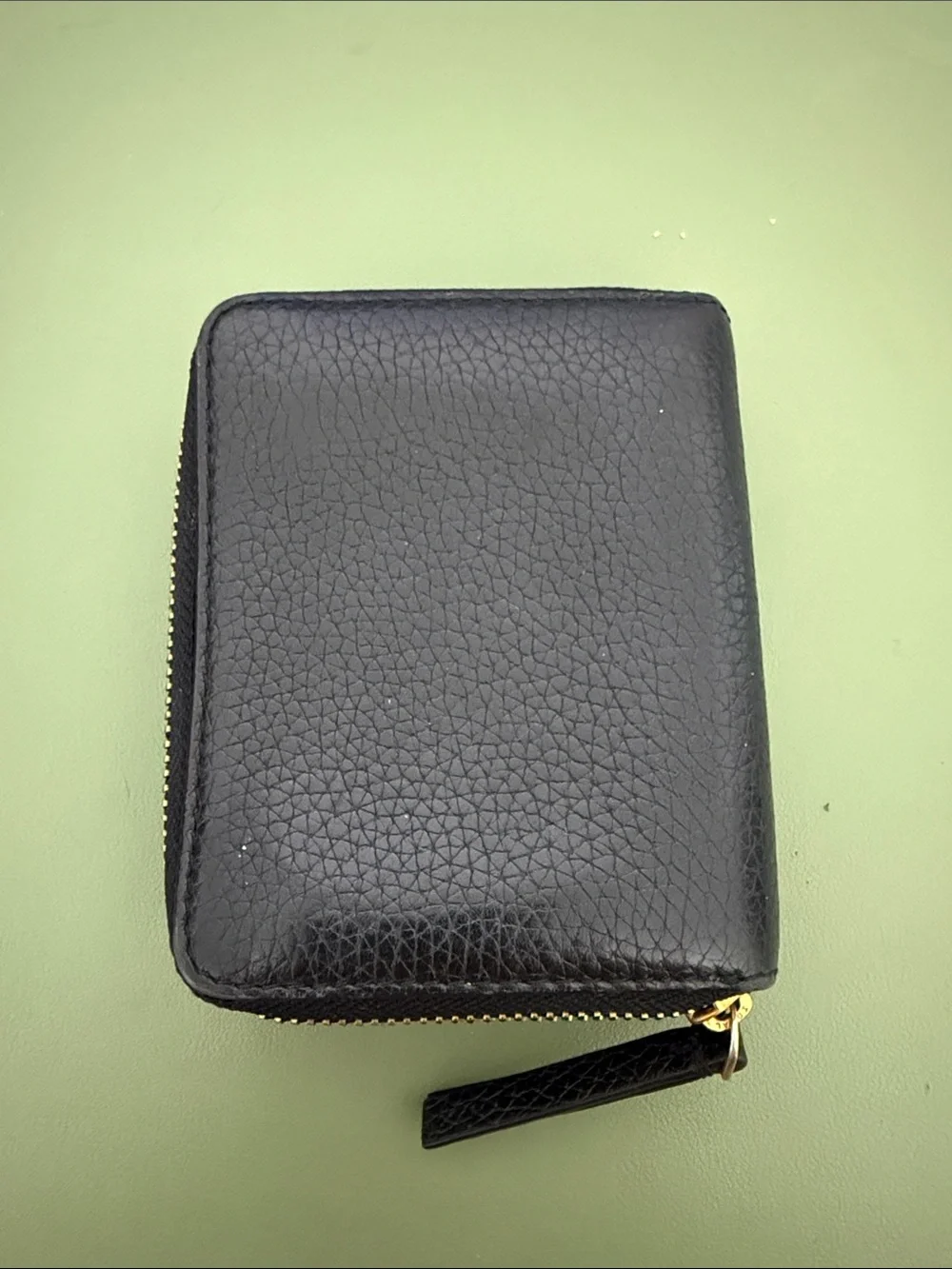 Tory Burch Black Leather Zip Around Wallet with Gold Logo